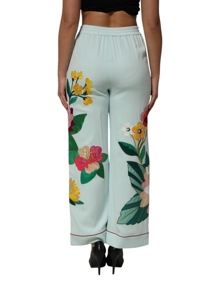Dolce &amp; Gabbana Green Floral Garterized Straight Pajama Pants