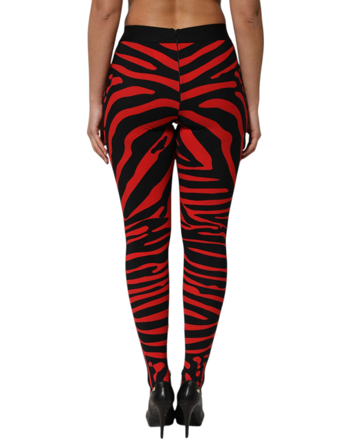 Dolce &amp; Gabbana Black Red Nylon Logo Waisted Leggings Pants