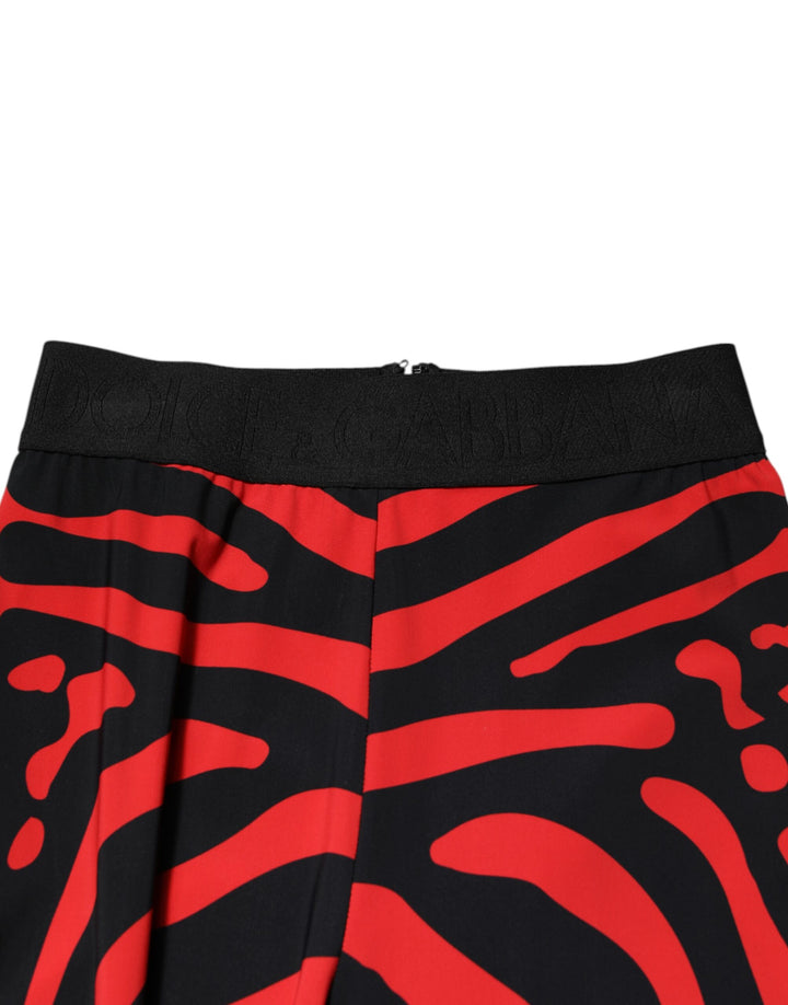 Dolce &amp; Gabbana Black Red Nylon Logo Waisted Leggings Pants