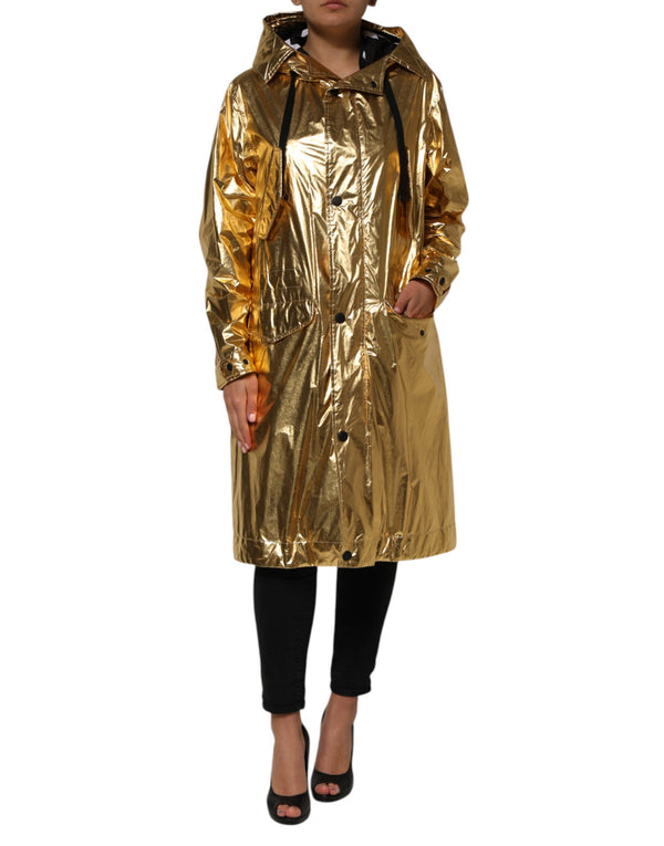 Dolce & Gabbana Trench Coats - Gold Hooded Long Sleeves Coat Jacket