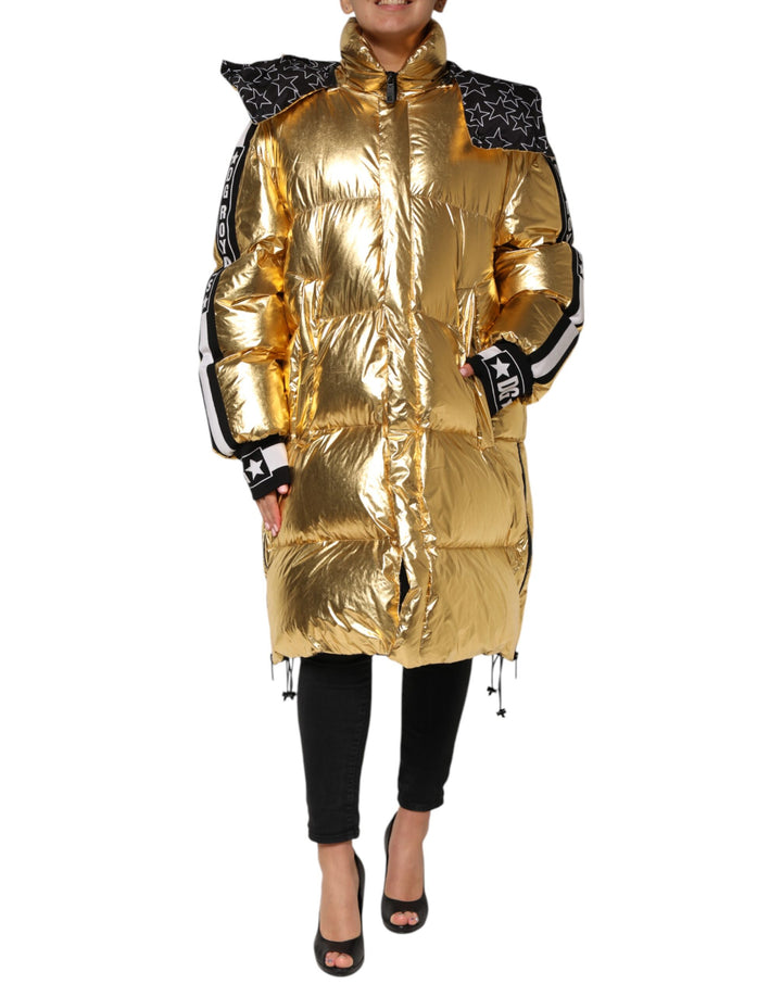 Dolce &amp; Gabbana Gold Hooded Puffer Quilted Full Zip Jacket