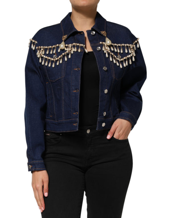 Dolce & Gabbana Trucker Jackets - Blue Cotton Denim Crystal Embellished Jacket