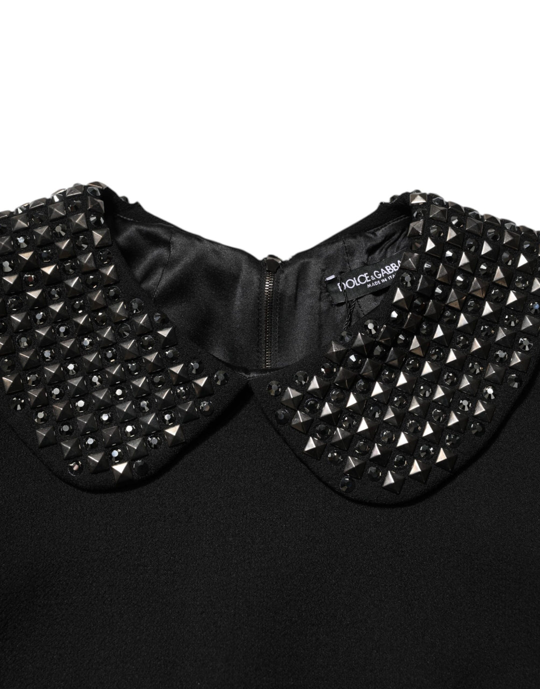 Dolce &amp; Gabbana Black Crystal Embellished Collared Mini Dress