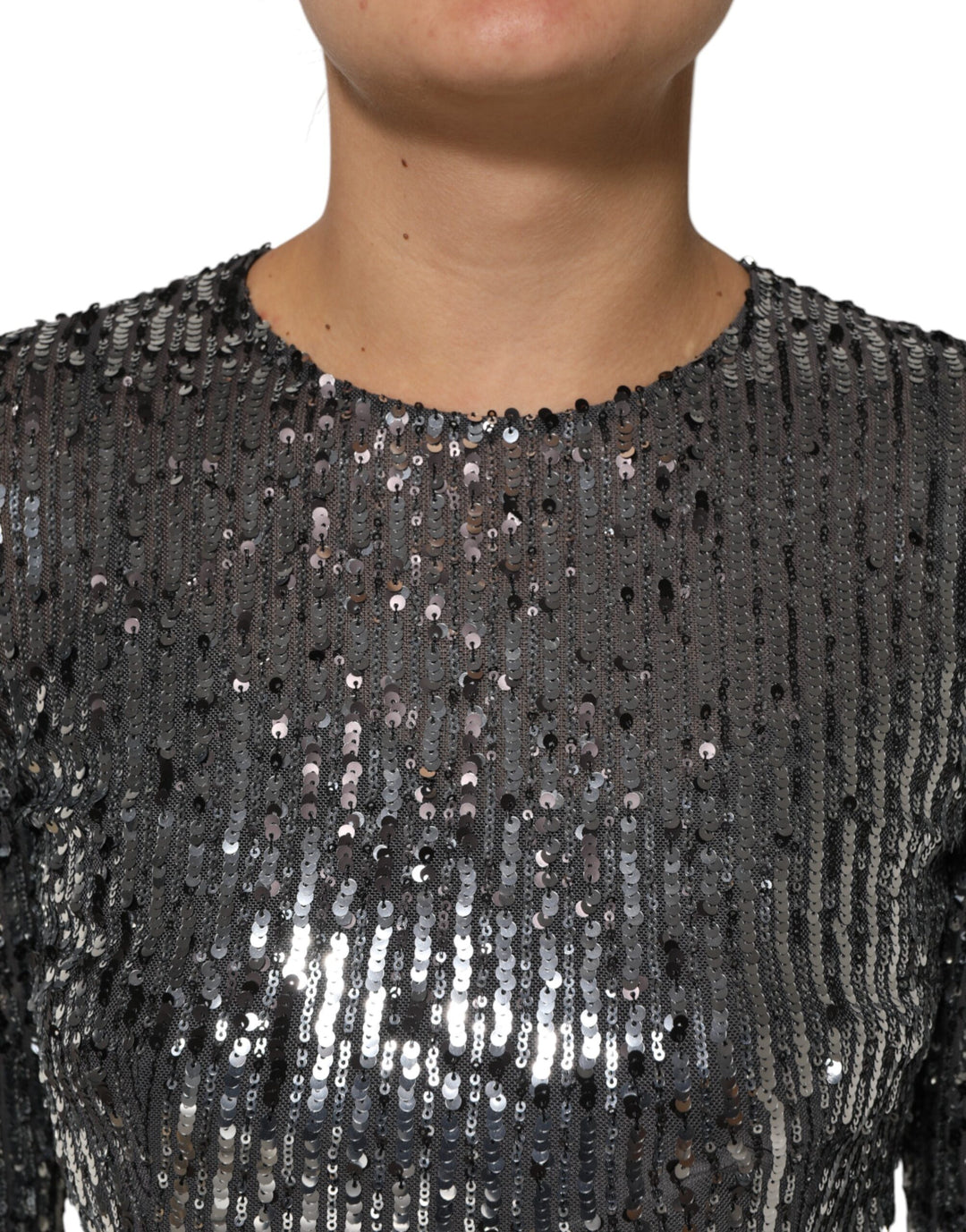 Dolce &amp; Gabbana Black Sequined Long Sleeves Midi A-line  Dress