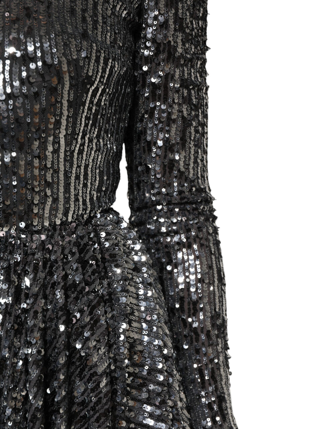 Dolce &amp; Gabbana Black Sequined Long Sleeves Midi A-line  Dress