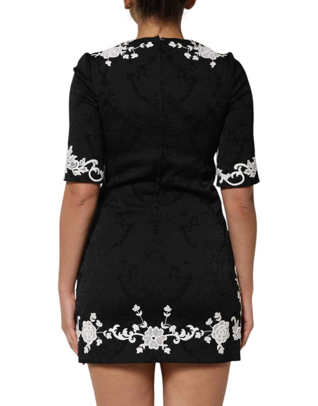Dolce &amp; Gabbana Black Lace Trim Short Sleeves A-line Dress