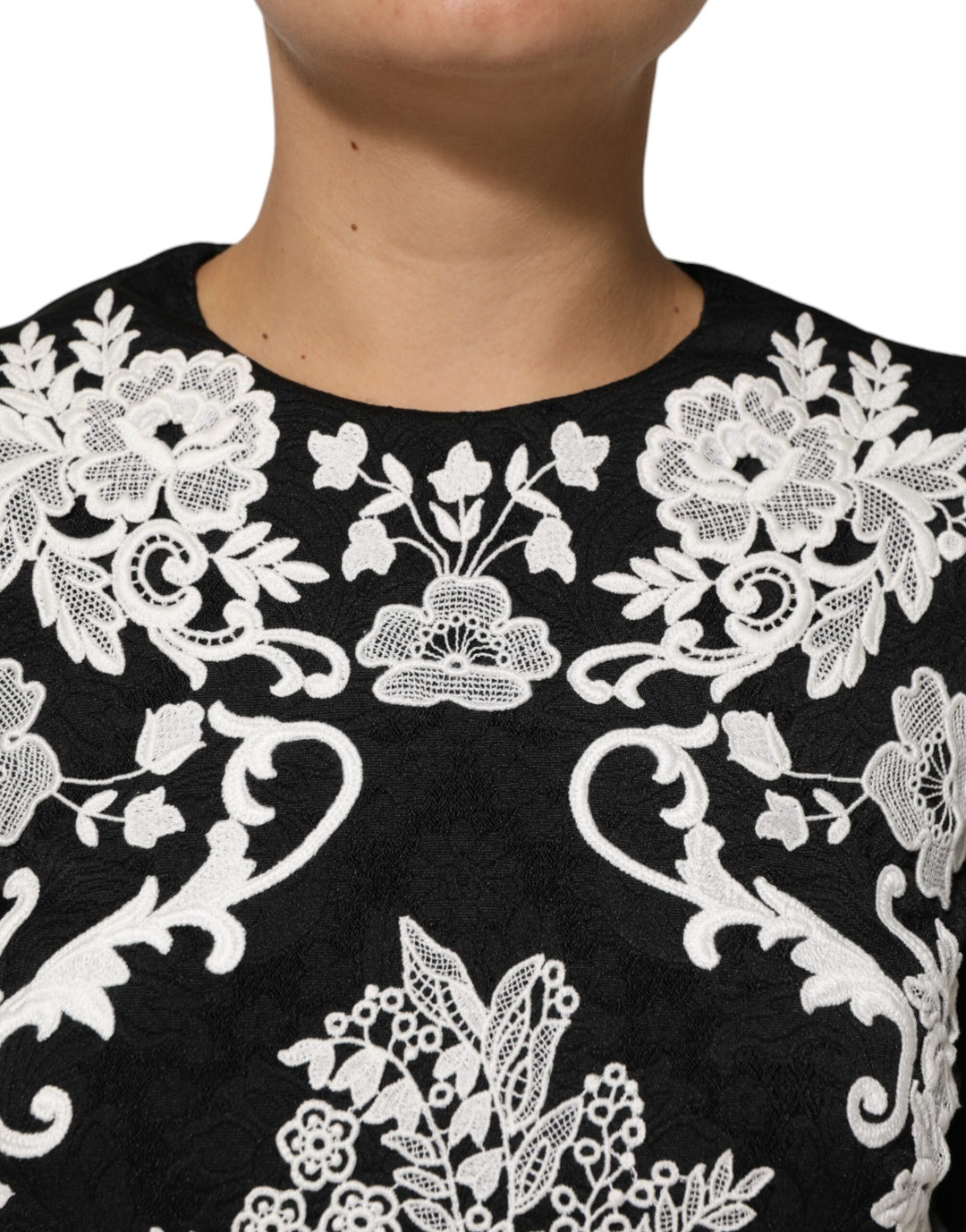 Dolce &amp; Gabbana Black Lace Trim Short Sleeves A-line Dress