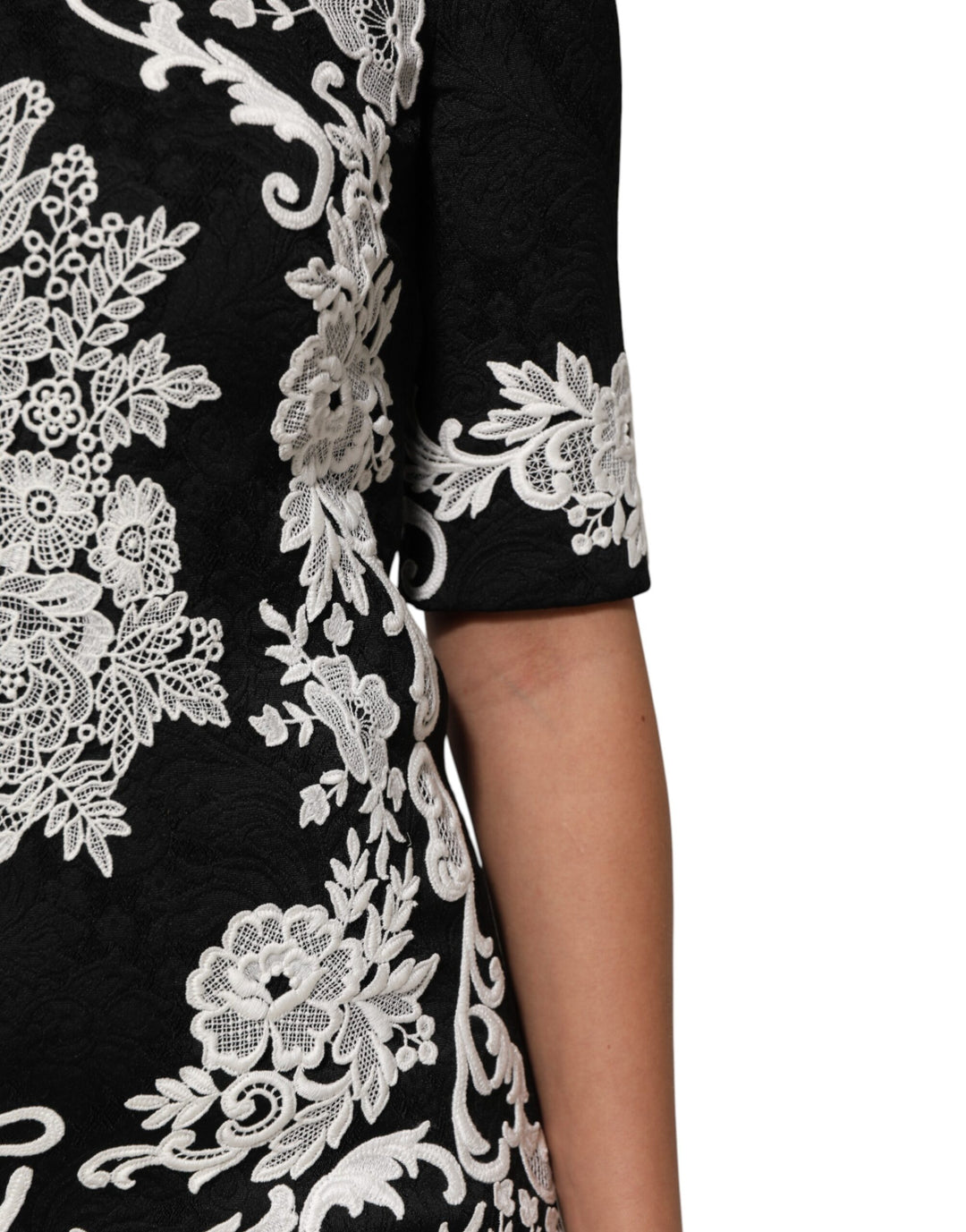 Dolce &amp; Gabbana Black Lace Trim Short Sleeves A-line Dress