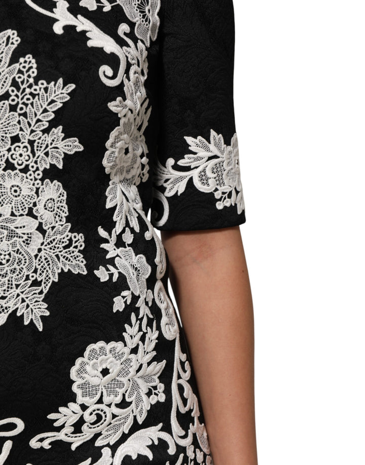 Dolce &amp; Gabbana Black Lace Trim Short Sleeves A-line Dress