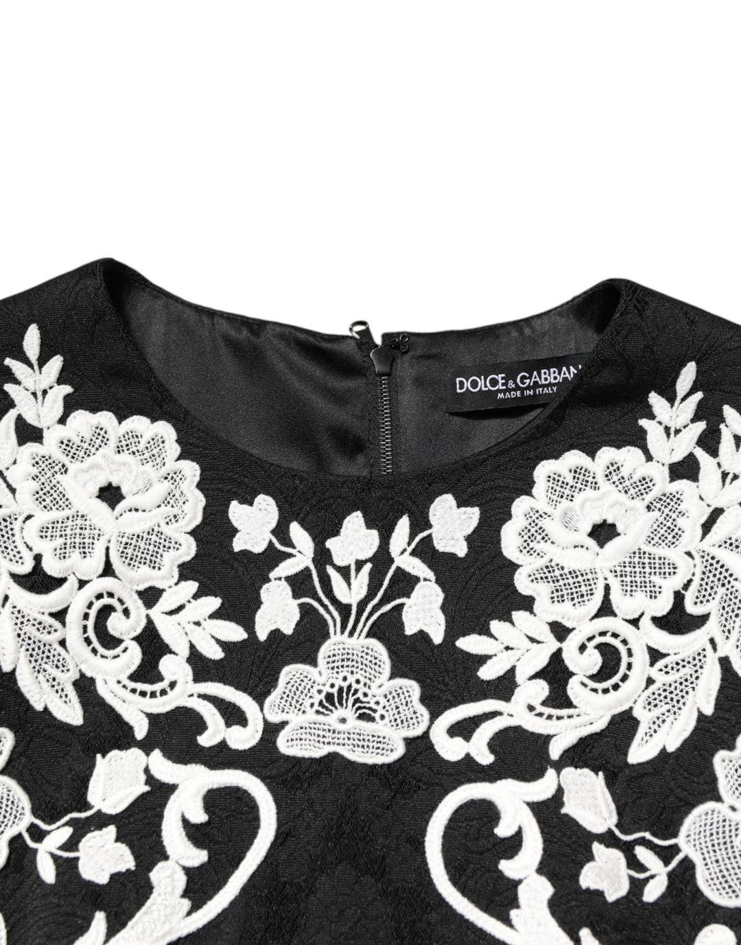 Dolce &amp; Gabbana Black Lace Trim Short Sleeves A-line Dress