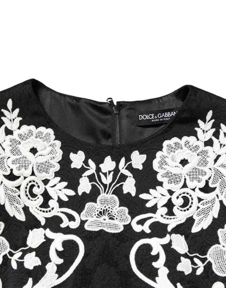 Dolce &amp; Gabbana Black Lace Trim Short Sleeves A-line Dress