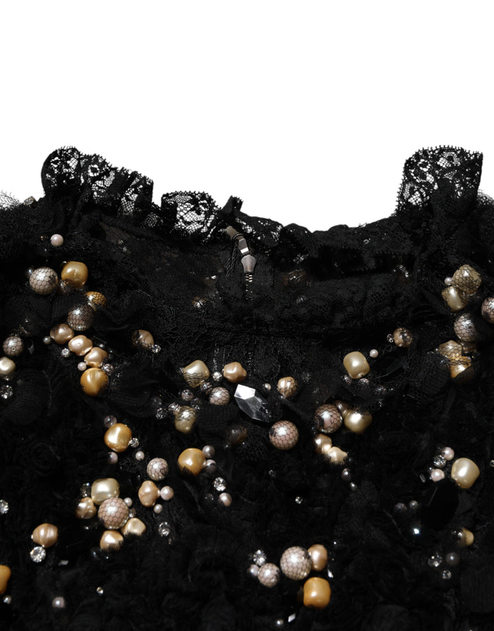 Dolce &amp; Gabbana Black Viscose Pearl Embellishment Shift Dress