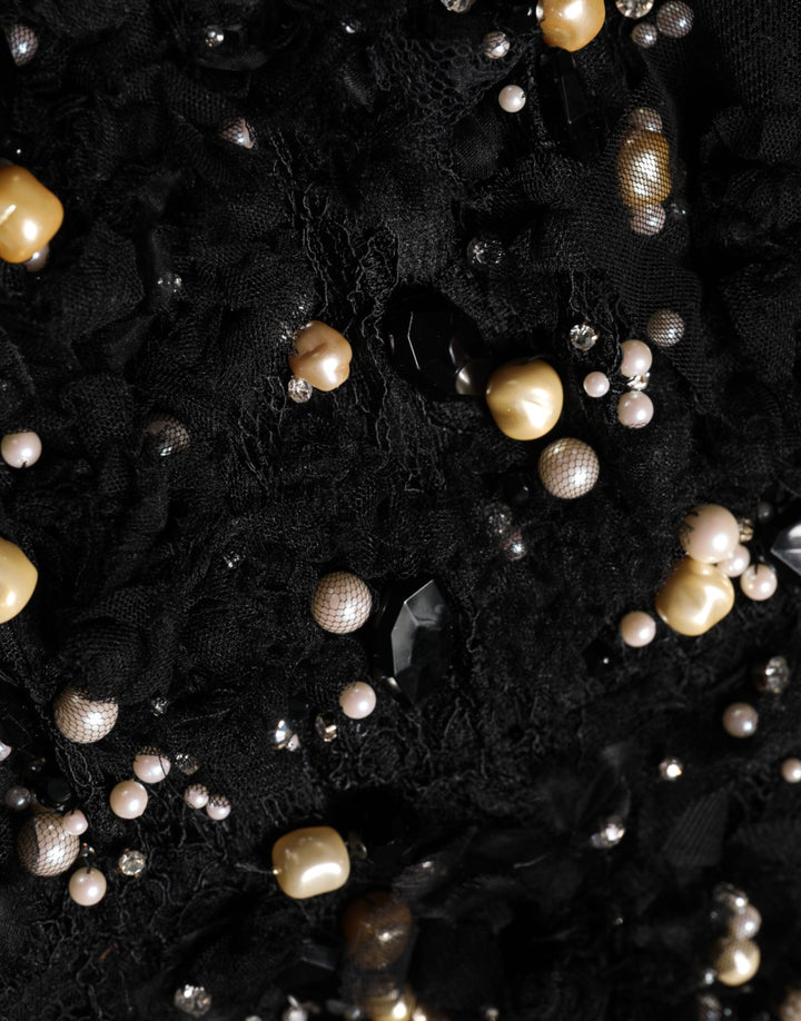Dolce &amp; Gabbana Black Viscose Pearl Embellishment Shift Dress