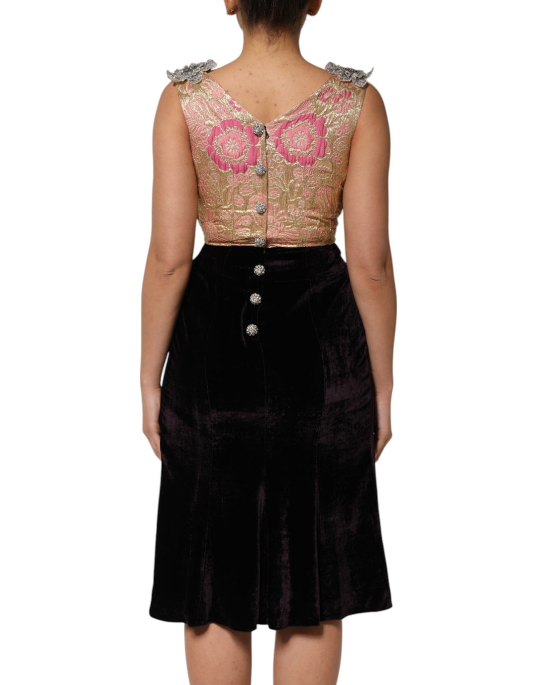 Dolce &amp; Gabbana Black Velvet Flower Embellishment Aline Dress