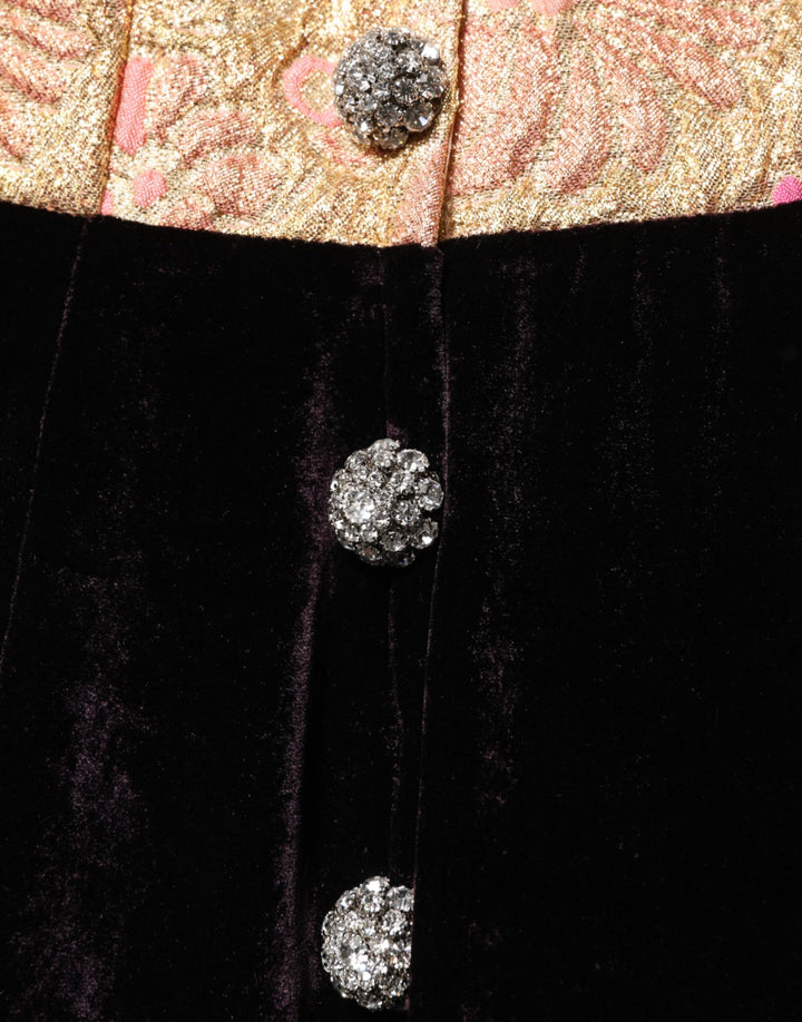 Dolce &amp; Gabbana Black Velvet Flower Embellishment Aline Dress