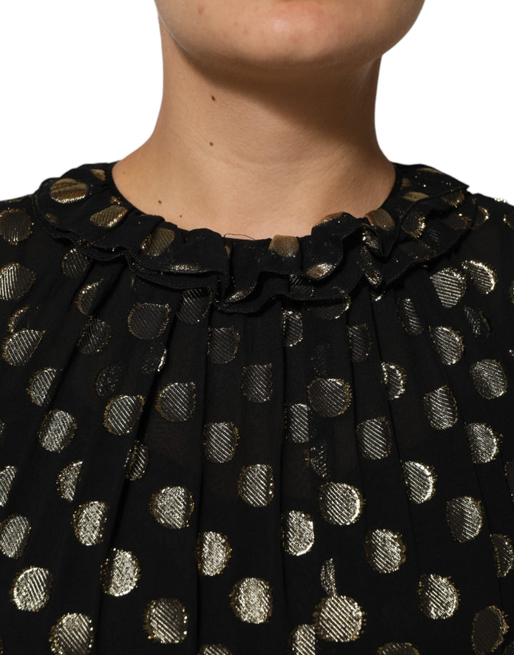 Dolce &amp; Gabbana Black Gold Polka Dot Silk Brocade Mini Dress