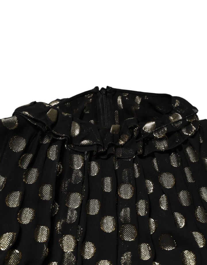 Dolce &amp; Gabbana Black Gold Polka Dot Silk Brocade Mini Dress