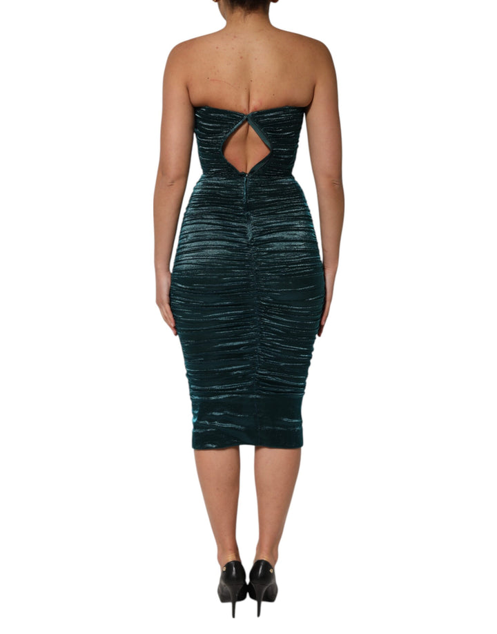 Dolce &amp; Gabbana Green Silk Satin Fitted Strapless Dress