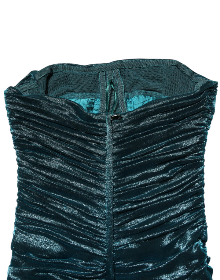 Dolce &amp; Gabbana Green Silk Satin Fitted Strapless Dress