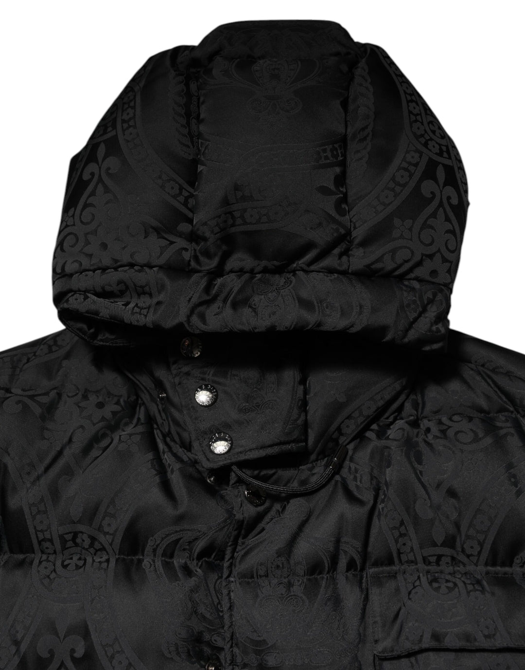 Dolce &amp; Gabbana Black Jacquard Quilted Puffer Hooded Jacket