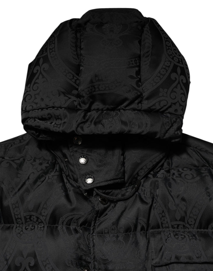 Dolce &amp; Gabbana Black Jacquard Quilted Puffer Hooded Jacket