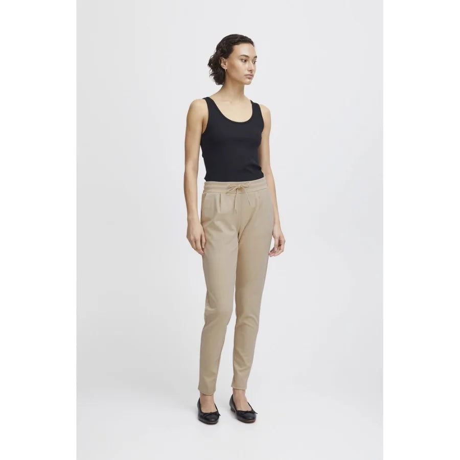 ICHI Beige Polyester Casual Pants