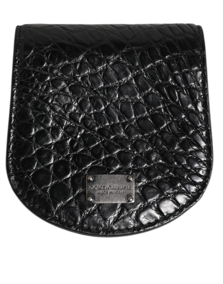 Dolce &amp; Gabbana Black Exotic Skin Coin Condom Case Holder Pocket Wallet