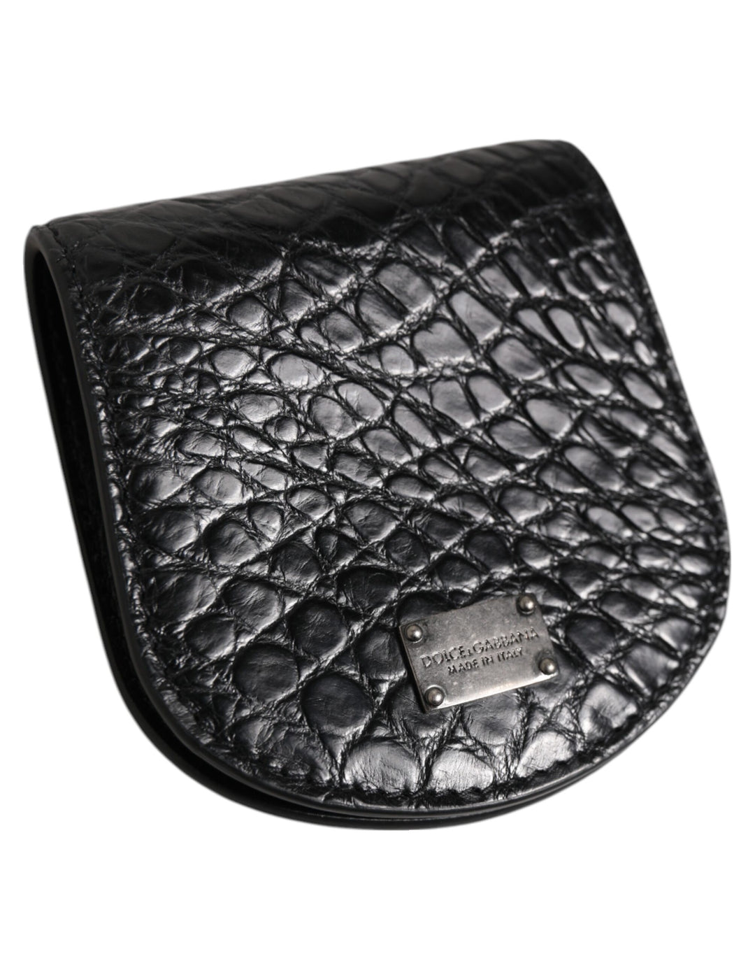 Dolce &amp; Gabbana Black Exotic Skin Coin Condom Case Holder Pocket Wallet