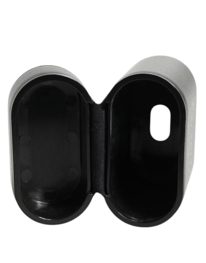 Dolce &amp; Gabbana Black Leather Logo Print Flip Holder Men Airpods Case