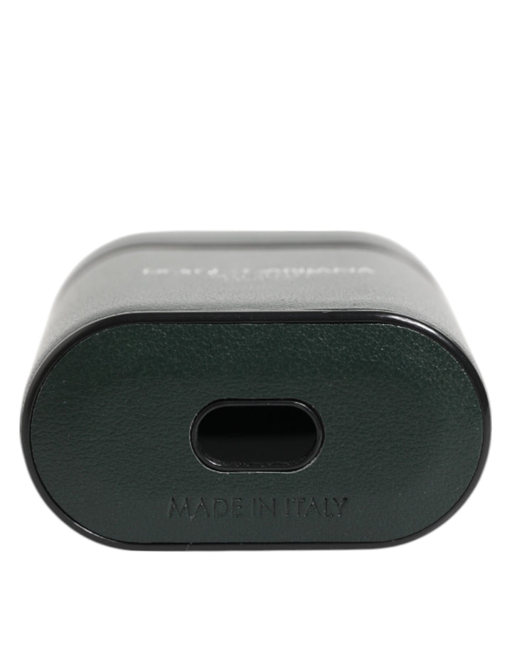 Dolce &amp; Gabbana Black Leather Logo Print Flip Holder Men Airpods Case