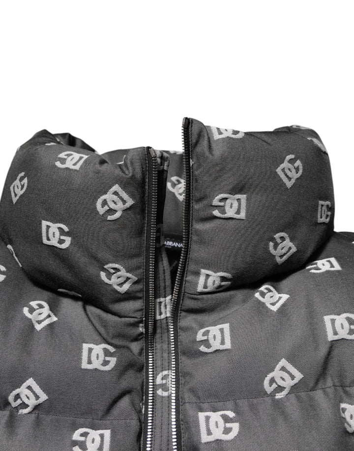 Dolce &amp; Gabbana Black DG Monogram Full Zip Puffer Men Jacket