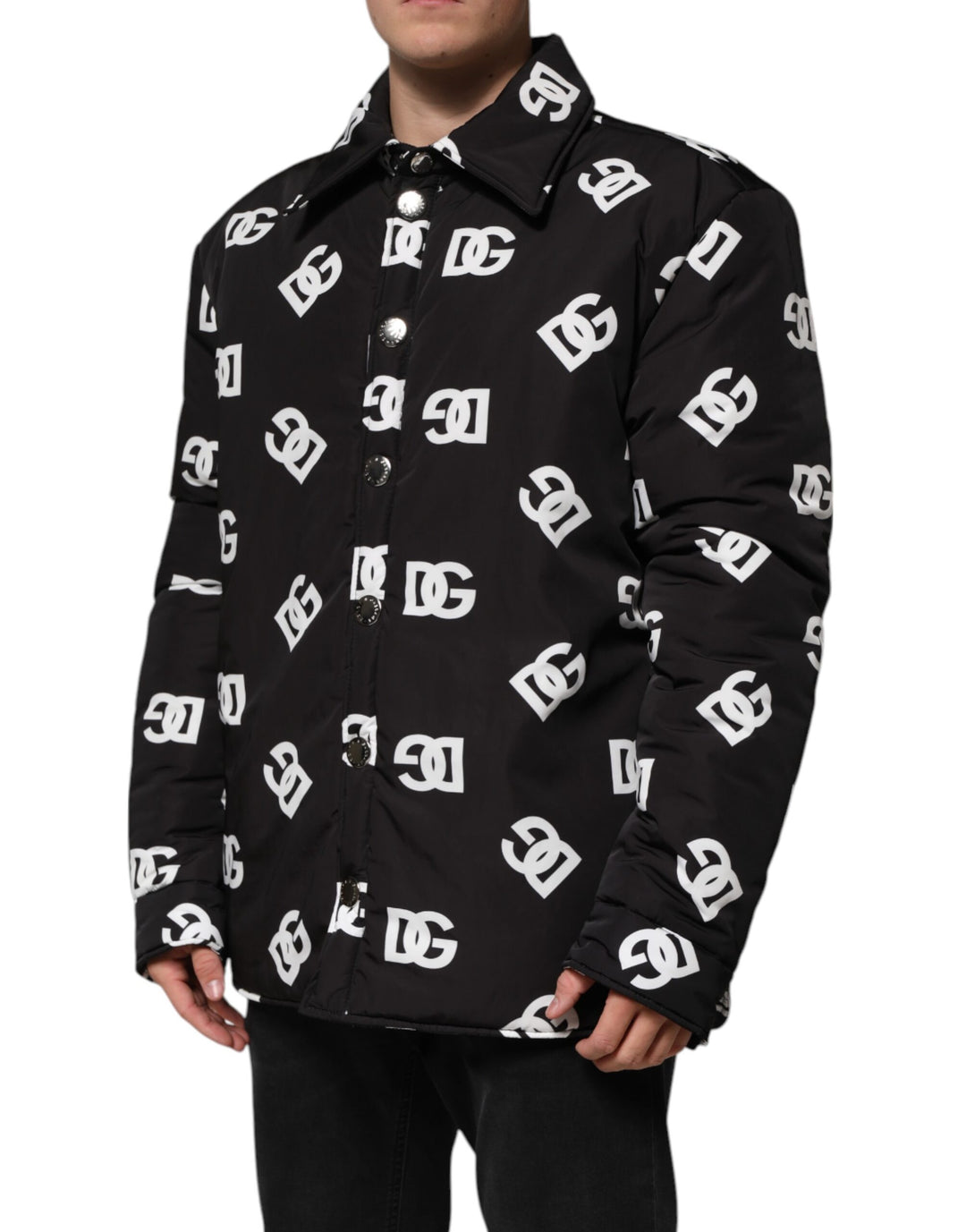 Dolce &amp; Gabbana Black DG Monogram Nylon Windbreaker Jacket