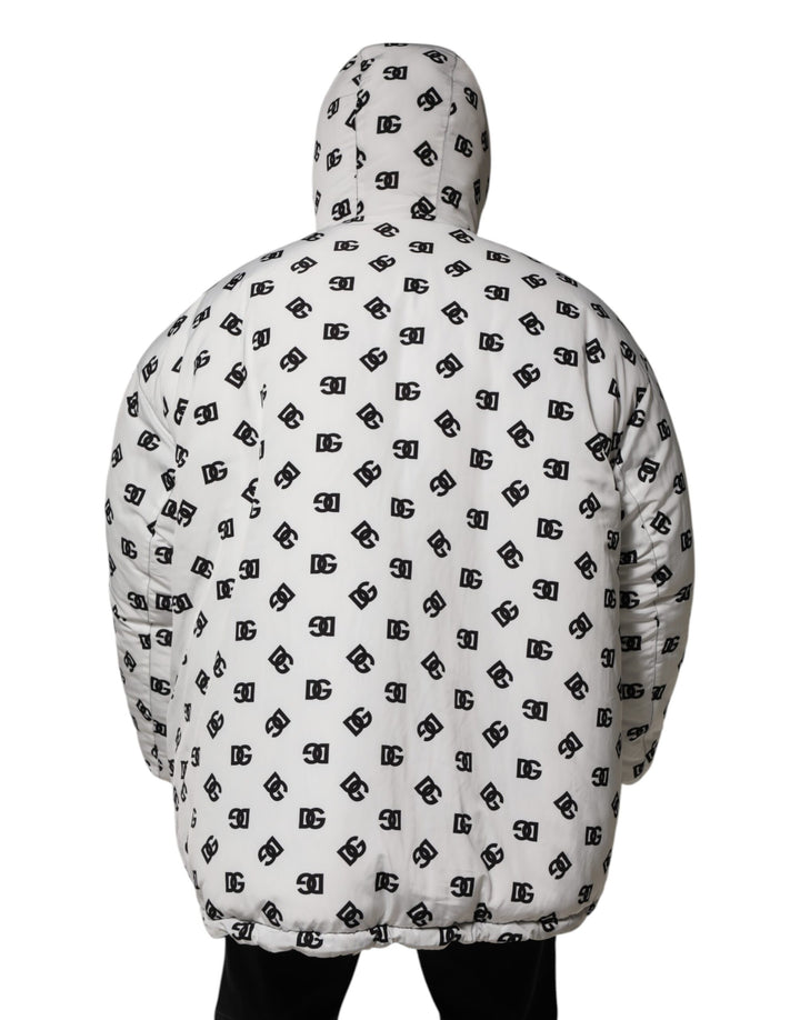 Dolce & Gabbana White DG Monogram Hooded Puffer Jacket