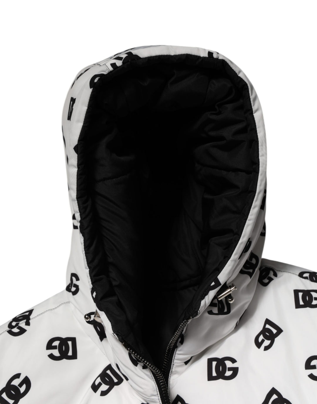 Dolce & Gabbana White DG Monogram Hooded Puffer Jacket