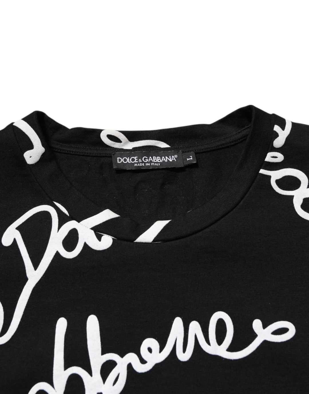 Dolce &amp; Gabbana Black Logo Print Cotton Crew Neck T-shirt