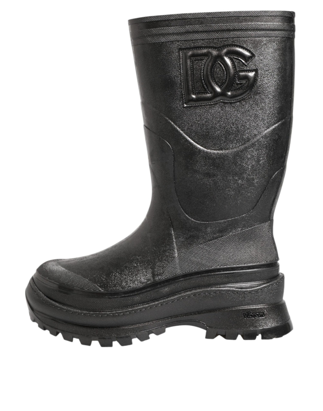 Dolce &amp; Gabbana Metallic Black Pull On Rain Boots Men Shoes
