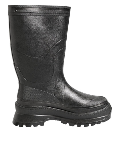 Dolce & Gabbana Metallic Black Pull On Rain Boots Men Shoes