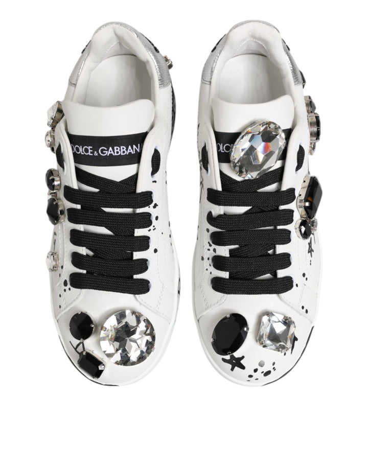 Dolce & Gabbana White Portofino Crystal Sneakers  Shoes