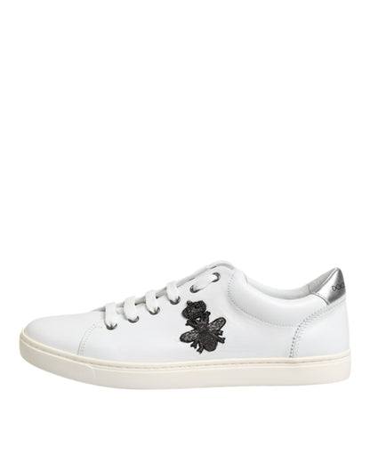 Dolce & Gabbana White Crown Bee Leather Low Top Sneakers Shoes