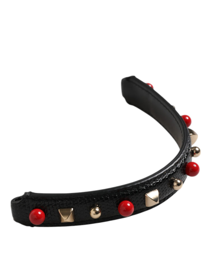 Dolce &amp; Gabbana Black Embellished Leather Bag Handle Women Shoulder Strap