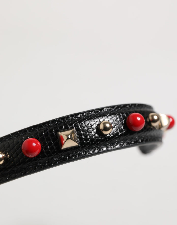 Dolce &amp; Gabbana Black Embellished Leather Bag Handle Women Shoulder Strap