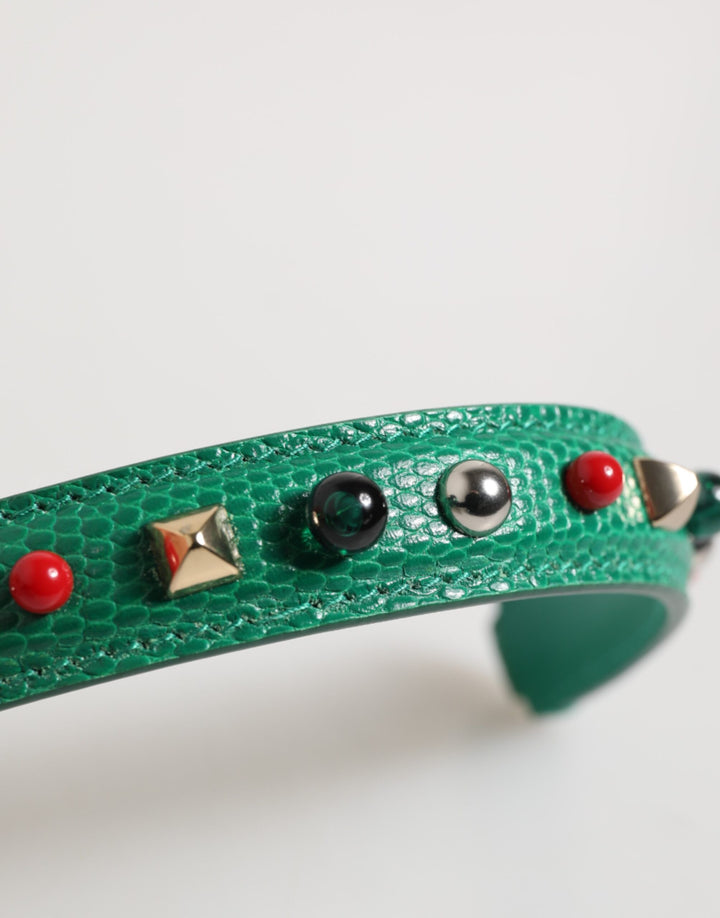 Dolce &amp; Gabbana Green Embellished Leather Bag Handle Women Shoulder Strap