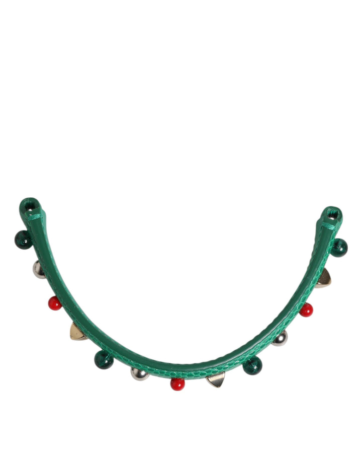 Dolce &amp; Gabbana Green Embellished Leather Bag Handle Women Shoulder Strap