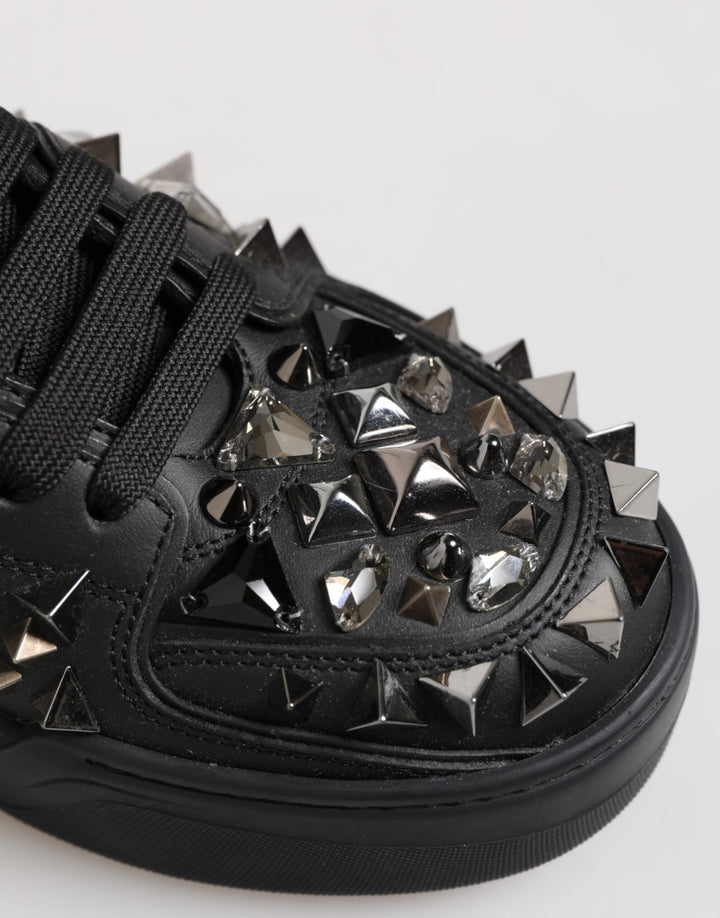 Dolce &amp; Gabbana Black Leather Studded Low Top Sneakers Shoes