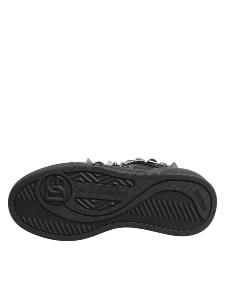 Dolce &amp; Gabbana Black Leather Studded Low Top Sneakers Shoes