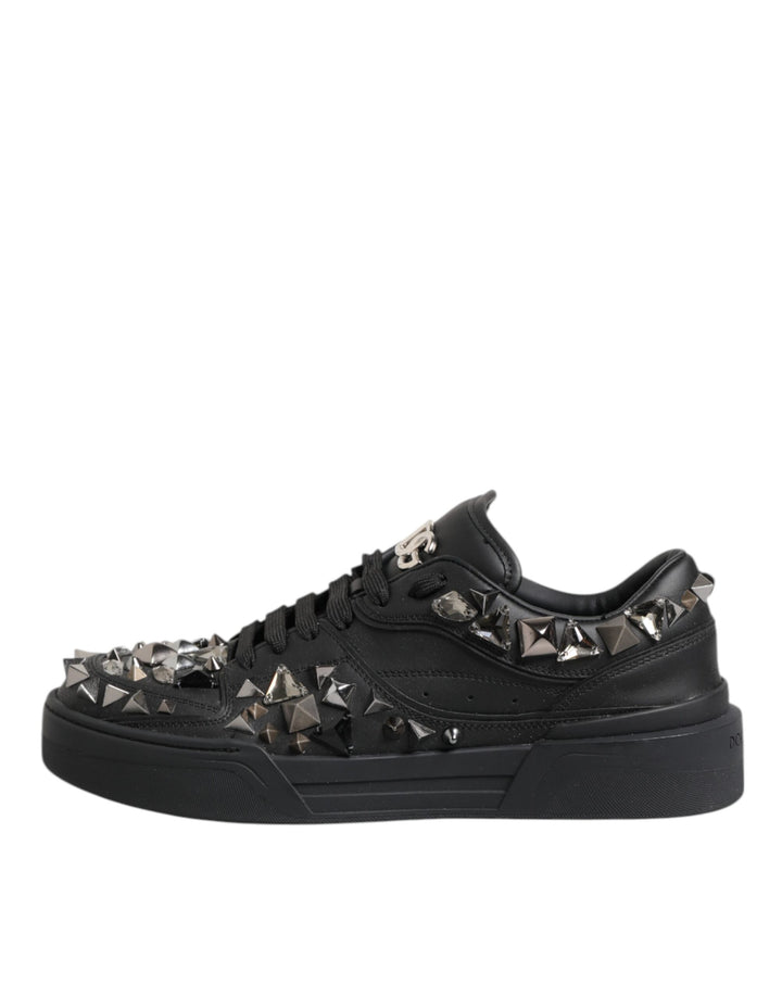 Dolce &amp; Gabbana Black Leather Studded Low Top Sneakers Shoes