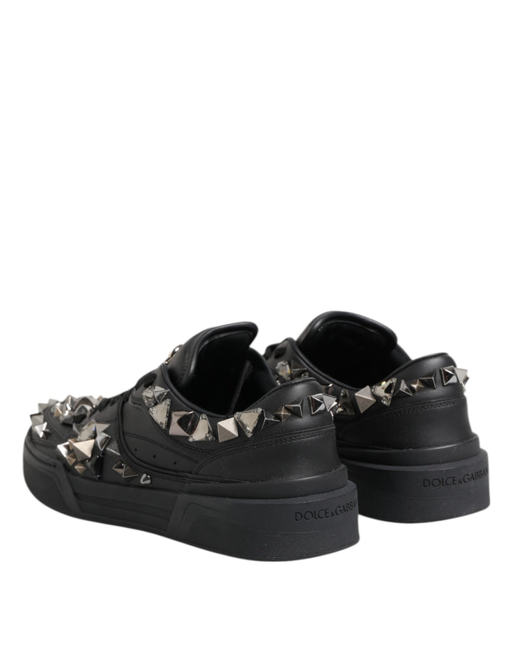 Dolce &amp; Gabbana Black Leather Studded Low Top Sneakers Shoes