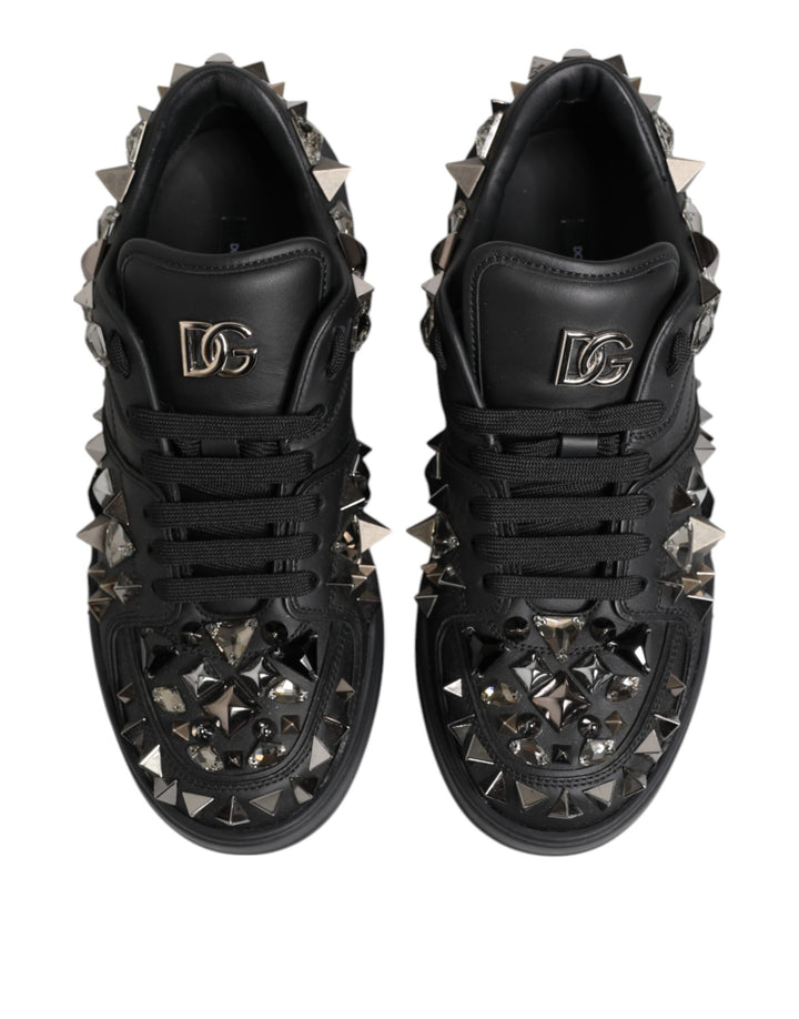 Dolce &amp; Gabbana Black Leather Studded Low Top Sneakers Shoes