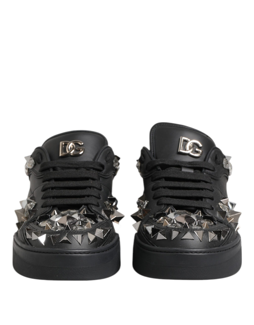 Dolce &amp; Gabbana Black Leather Studded Low Top Sneakers Shoes