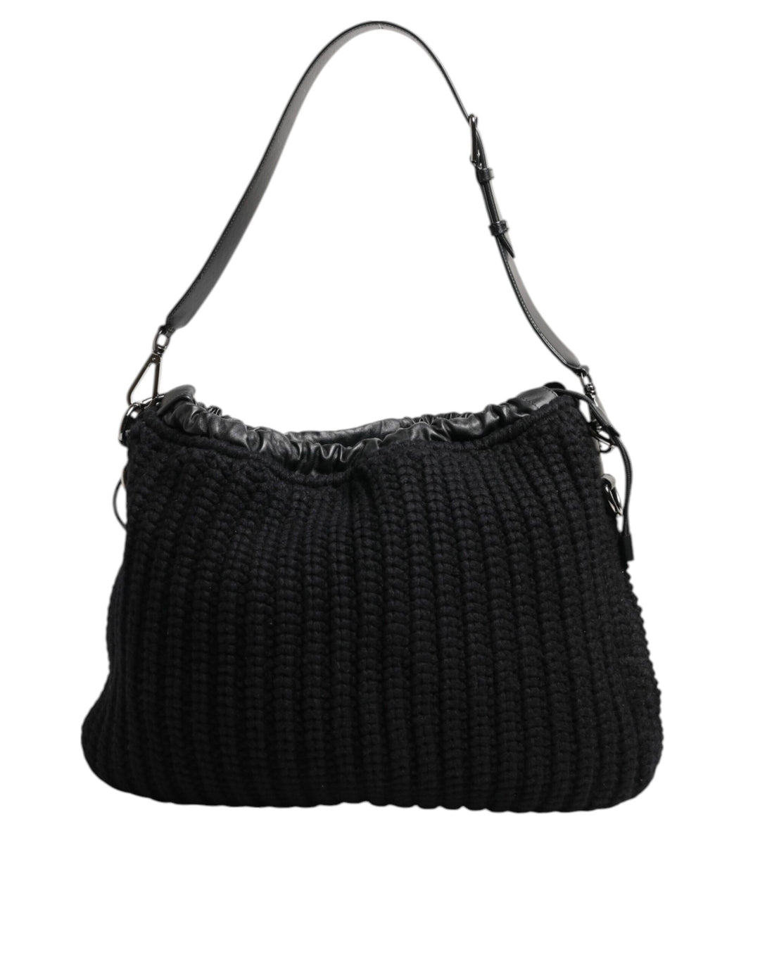 Dolce &amp; Gabbana Black Cashmere Knitted Leather Shoulder Women Borse Bag